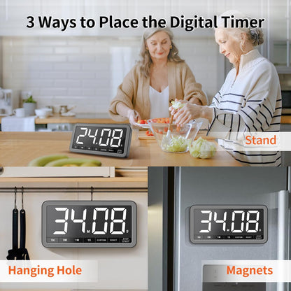 VOCOO Large 7.8" Digital Timer, Magnetic LED Timer for Kitchen & Classroom | USB-C Rechargeable, Up to 99 Hours Count Up & Countdown Timer with 3 Brightness Levels, 4 Alert Modes and 3 Volume Levels