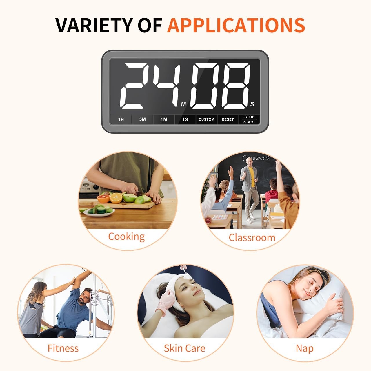 VOCOO Large 7.8" Digital Timer, Magnetic LED Timer for Kitchen & Classroom | USB-C Rechargeable, Up to 99 Hours Count Up & Countdown Timer with 3 Brightness Levels, 4 Alert Modes and 3 Volume Levels