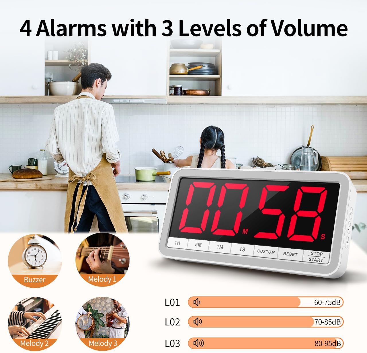 VOCOO Large 7.8" Digital Timer, Magnetic LED Timer for Kitchen & Classroom | USB-C Rechargeable, Up to 99 Hours Count Up & Countdown Timer with 3 Brightness Levels, 4 Alert Modes and 3 Volume Levels