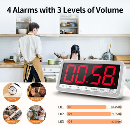 VOCOO Large 7.8" Digital Timer, Magnetic LED Timer for Kitchen & Classroom | USB-C Rechargeable, Up to 99 Hours Count Up & Countdown Timer with 3 Brightness Levels, 4 Alert Modes and 3 Volume Levels