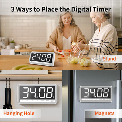 VOCOO Large 7.8" Digital Timer, Magnetic LED Timer for Kitchen & Classroom | USB-C Rechargeable, Up to 99 Hours Count Up & Countdown Timer with 3 Brightness Levels, 4 Alert Modes and 3 Volume Levels