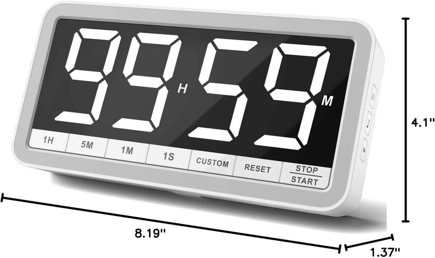 VOCOO Large 7.8" Digital Timer, Magnetic LED Timer for Kitchen & Classroom | USB-C Rechargeable, Up to 99 Hours Count Up & Countdown Timer with 3 Brightness Levels, 4 Alert Modes and 3 Volume Levels
