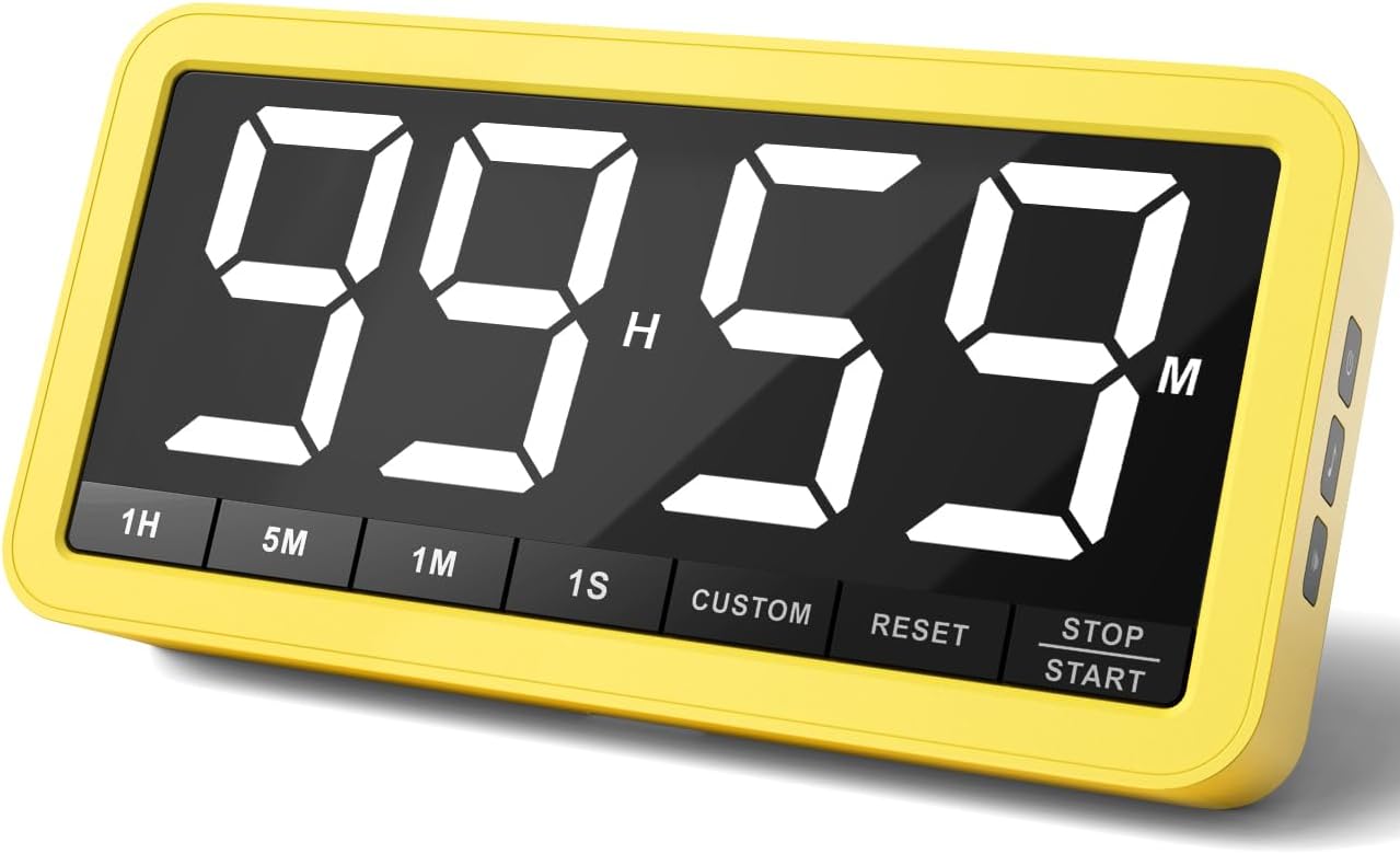 VOCOO Large 7.8" Digital Timer, Magnetic LED Timer for Kitchen & Classroom | USB-C Rechargeable, Up to 99 Hours Count Up & Countdown Timer with 3 Brightness Levels, 4 Alert Modes and 3 Volume Levels
