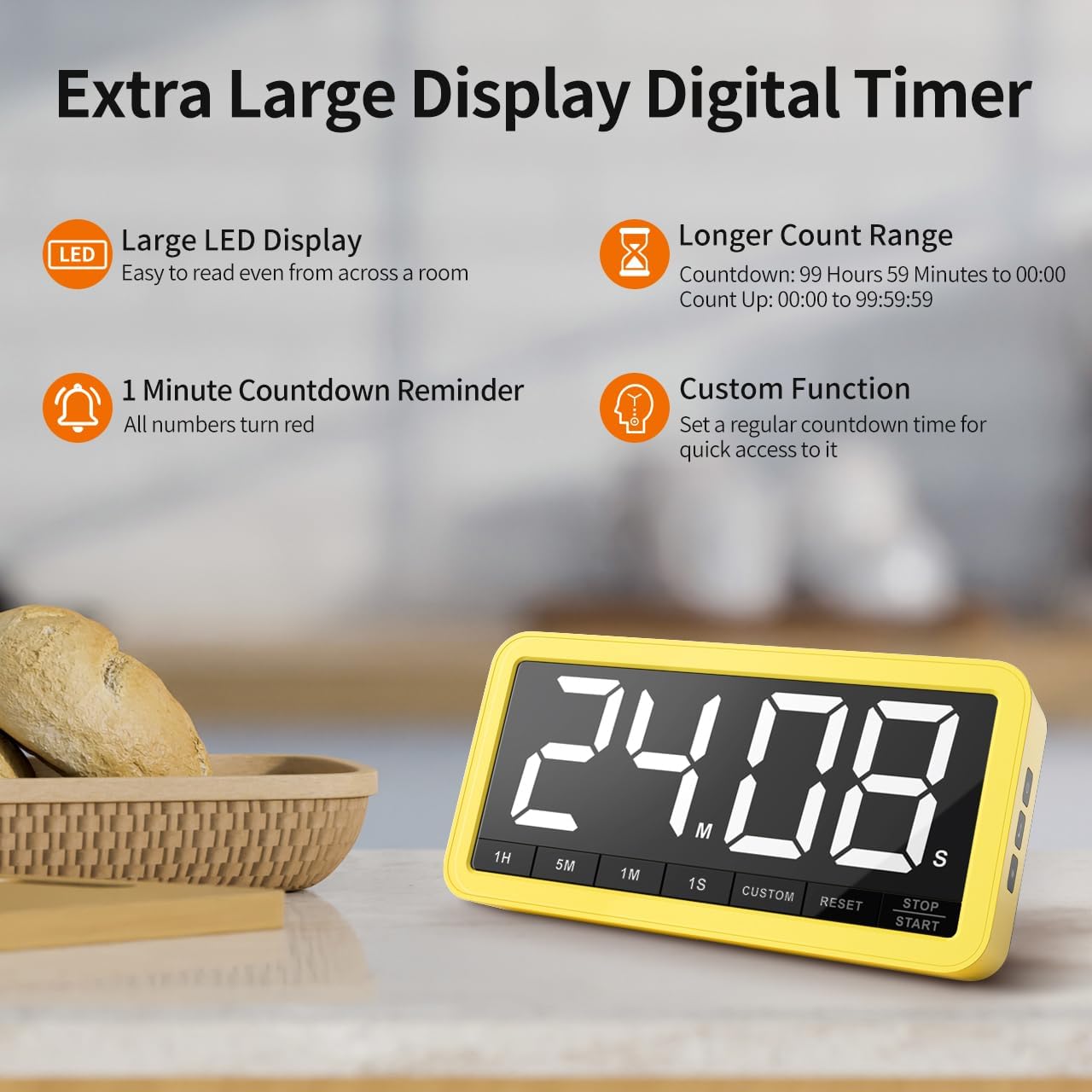 VOCOO Large 7.8" Digital Timer, Magnetic LED Timer for Kitchen & Classroom | USB-C Rechargeable, Up to 99 Hours Count Up & Countdown Timer with 3 Brightness Levels, 4 Alert Modes and 3 Volume Levels