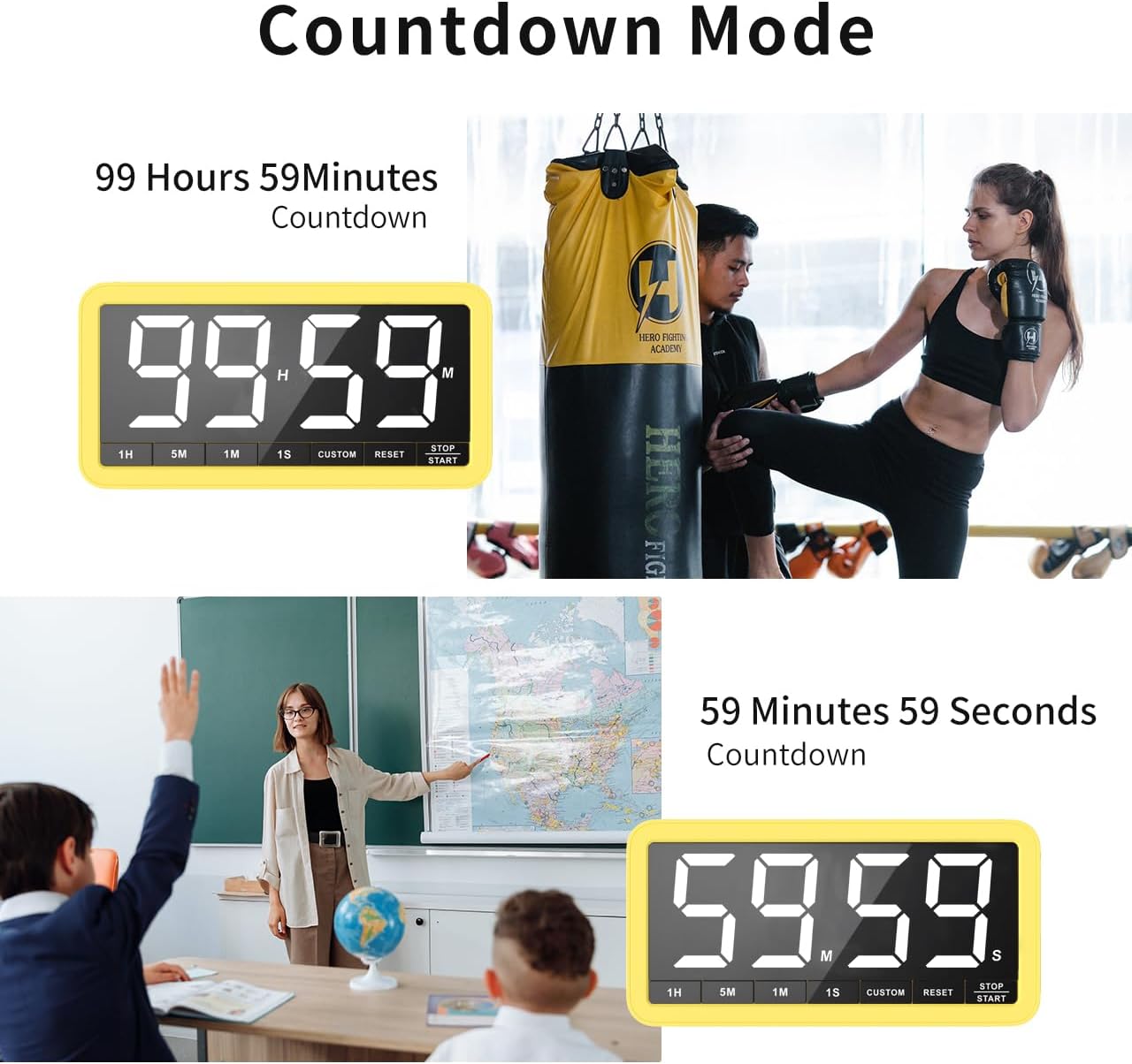 VOCOO Large 7.8" Digital Timer, Magnetic LED Timer for Kitchen & Classroom | USB-C Rechargeable, Up to 99 Hours Count Up & Countdown Timer with 3 Brightness Levels, 4 Alert Modes and 3 Volume Levels