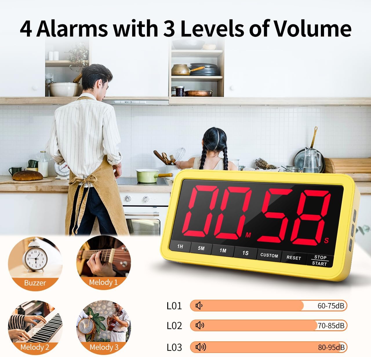 VOCOO Large 7.8" Digital Timer, Magnetic LED Timer for Kitchen & Classroom | USB-C Rechargeable, Up to 99 Hours Count Up & Countdown Timer with 3 Brightness Levels, 4 Alert Modes and 3 Volume Levels