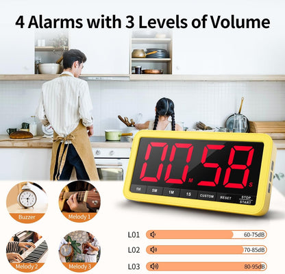 VOCOO Large 7.8" Digital Timer, Magnetic LED Timer for Kitchen & Classroom | USB-C Rechargeable, Up to 99 Hours Count Up & Countdown Timer with 3 Brightness Levels, 4 Alert Modes and 3 Volume Levels