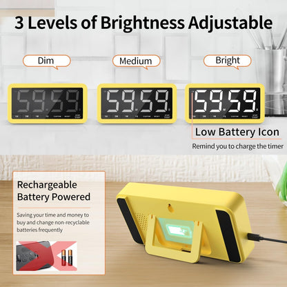 VOCOO Large 7.8" Digital Timer, Magnetic LED Timer for Kitchen & Classroom | USB-C Rechargeable, Up to 99 Hours Count Up & Countdown Timer with 3 Brightness Levels, 4 Alert Modes and 3 Volume Levels