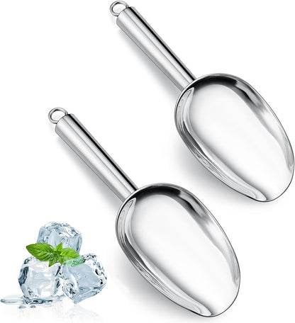 6Oz Ice Scoop, 2Pc Stainless Steel Ice Scoopers for Freezer, Silver