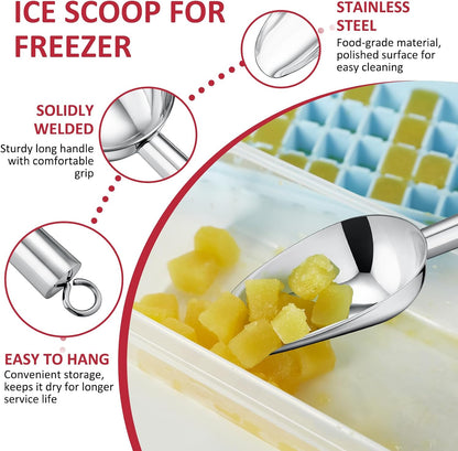 6Oz Ice Scoop, 2Pc Stainless Steel Ice Scoopers for Freezer, Silver
