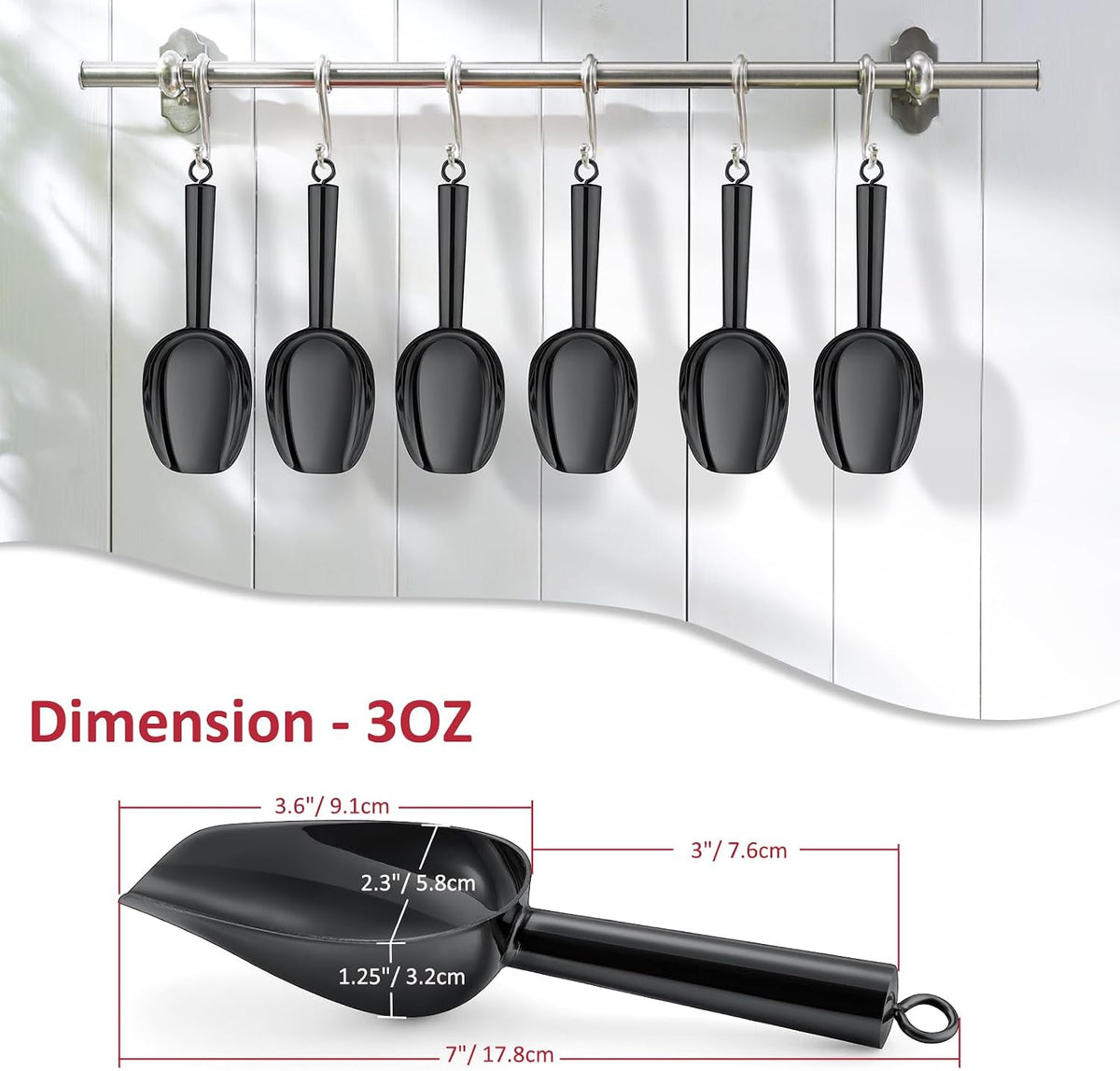 6Oz Ice Scoop, 2Pc Stainless Steel Ice Scoopers for Freezer, Silver