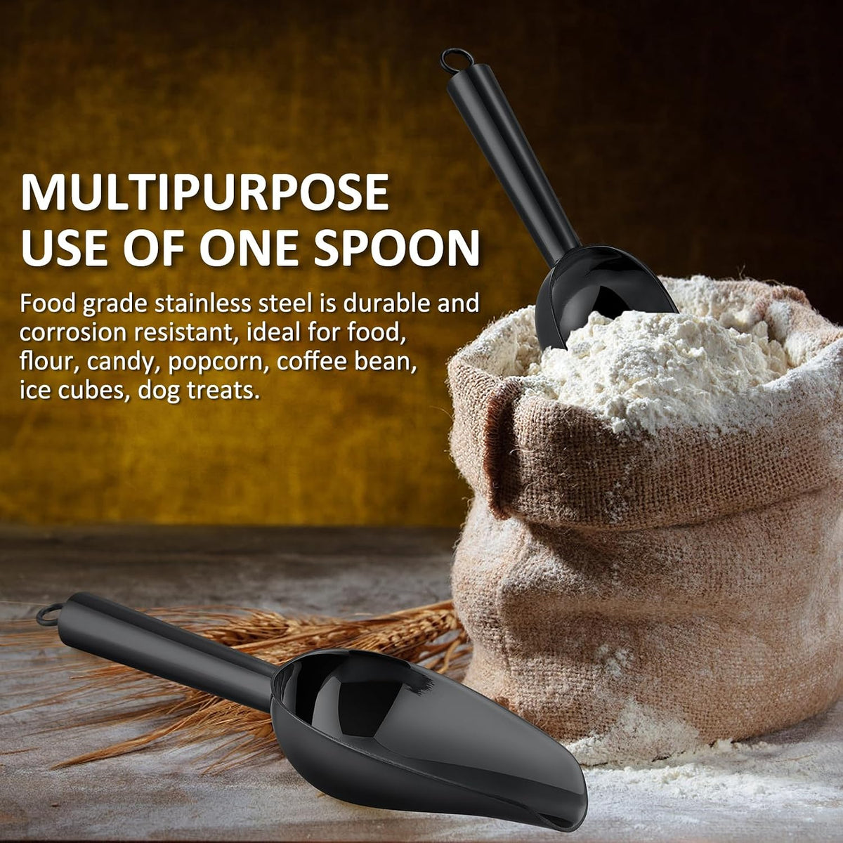 6Oz Ice Scoop, 2Pc Stainless Steel Ice Scoopers for Freezer, Silver