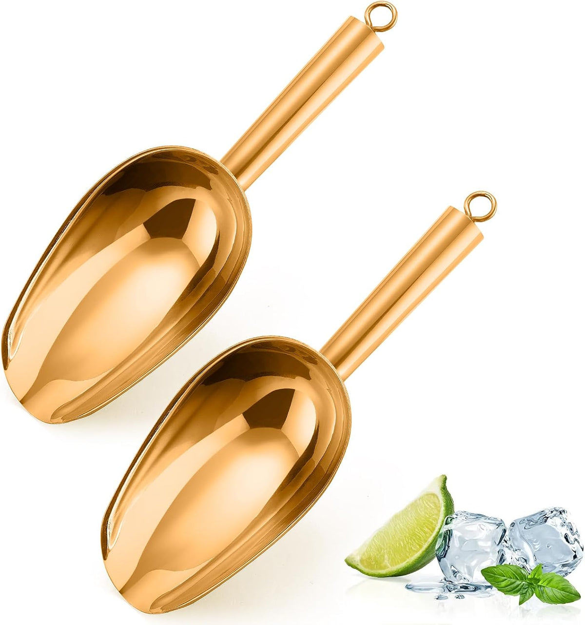 6Oz Ice Scoop, 2Pc Stainless Steel Ice Scoopers for Freezer, Silver