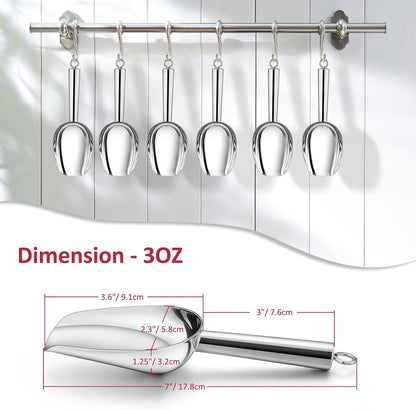 6Oz Ice Scoop, 2Pc Stainless Steel Ice Scoopers for Freezer, Silver