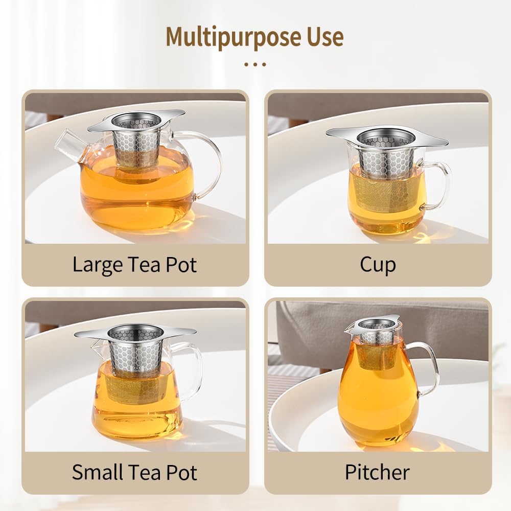 Tea Infuser for Loose Leaf Tea, 316 Stainless Steel Tea Infuser with Handles, Extra Fine Mesh Tea Strainers Filter Fine Tea Leaves, Fits Tea Pots, Mugs, 1 Pack