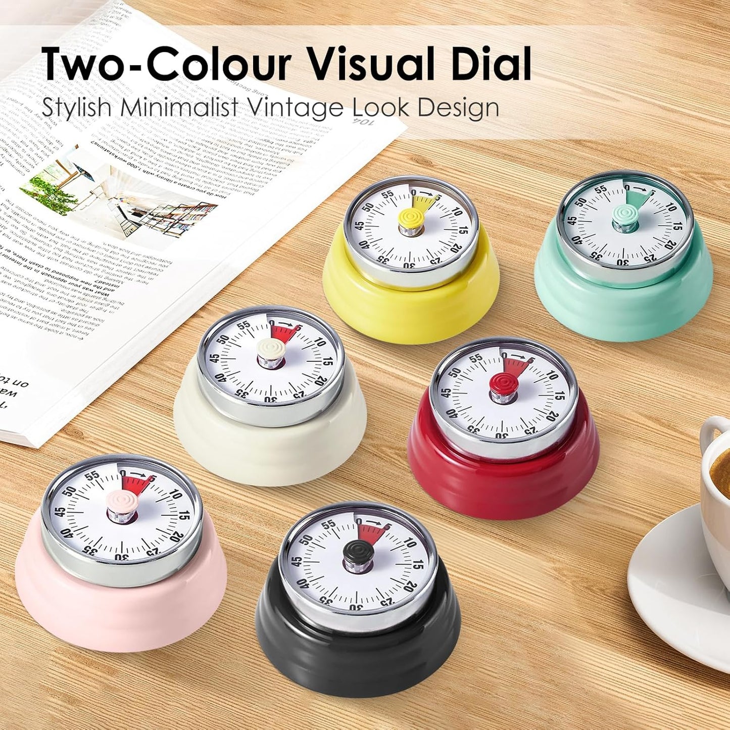 Visual Timer, Kitchen Timer with Magnetic Base (Mint Green) | 60-Minute Countdown Timer Mechanical Clockwork Ringer Alert, Time Management Tool for Children and Adults, Study/Work/Cooking