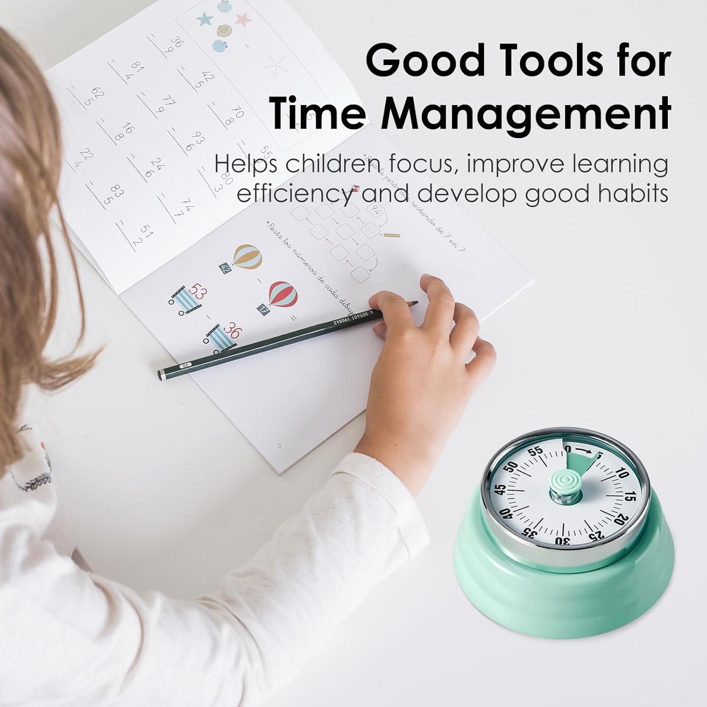 Visual Timer, Kitchen Timer with Magnetic Base (Mint Green) | 60-Minute Countdown Timer Mechanical Clockwork Ringer Alert, Time Management Tool for Children and Adults, Study/Work/Cooking