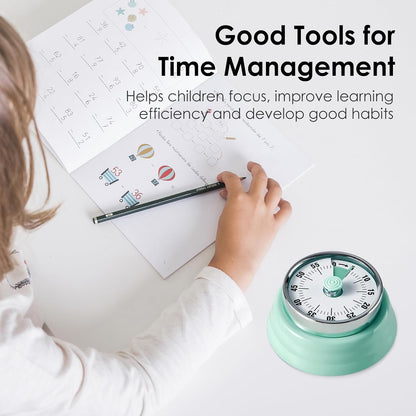 Visual Timer, Kitchen Timer with Magnetic Base (Mint Green) | 60-Minute Countdown Timer Mechanical Clockwork Ringer Alert, Time Management Tool for Children and Adults, Study/Work/Cooking