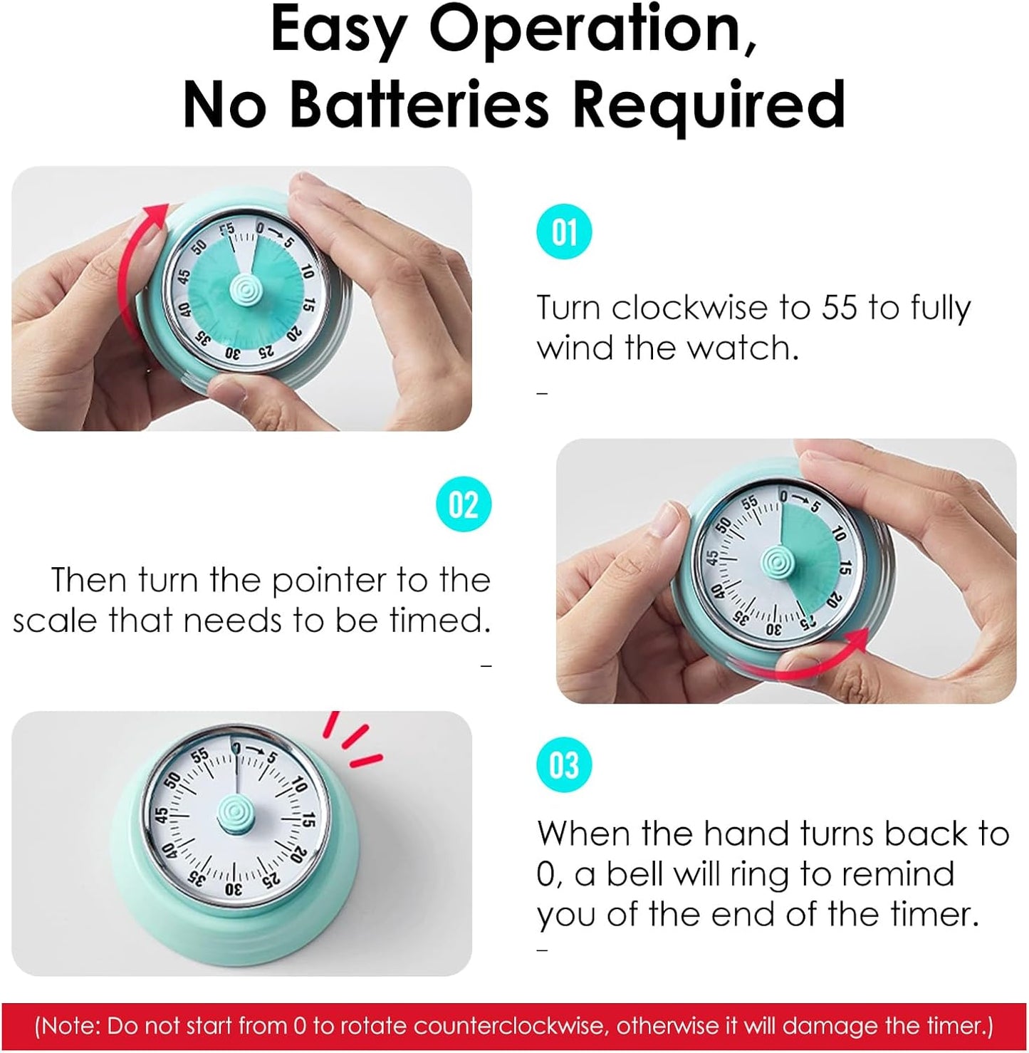 Visual Timer, Kitchen Timer with Magnetic Base (Mint Green) | 60-Minute Countdown Timer Mechanical Clockwork Ringer Alert, Time Management Tool for Children and Adults, Study/Work/Cooking