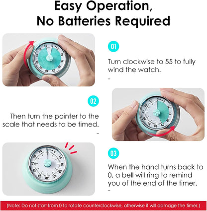 Visual Timer, Kitchen Timer with Magnetic Base (Mint Green) | 60-Minute Countdown Timer Mechanical Clockwork Ringer Alert, Time Management Tool for Children and Adults, Study/Work/Cooking