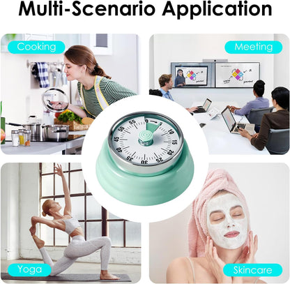 Visual Timer, Kitchen Timer with Magnetic Base (Mint Green) | 60-Minute Countdown Timer Mechanical Clockwork Ringer Alert, Time Management Tool for Children and Adults, Study/Work/Cooking