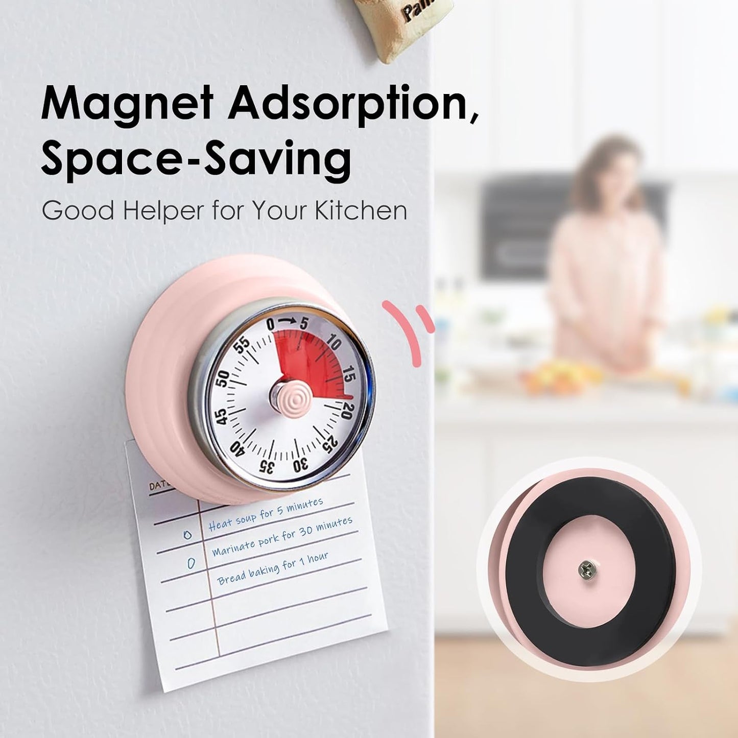 Visual Timer, Kitchen Timer with Magnetic Base (Mint Green) | 60-Minute Countdown Timer Mechanical Clockwork Ringer Alert, Time Management Tool for Children and Adults, Study/Work/Cooking