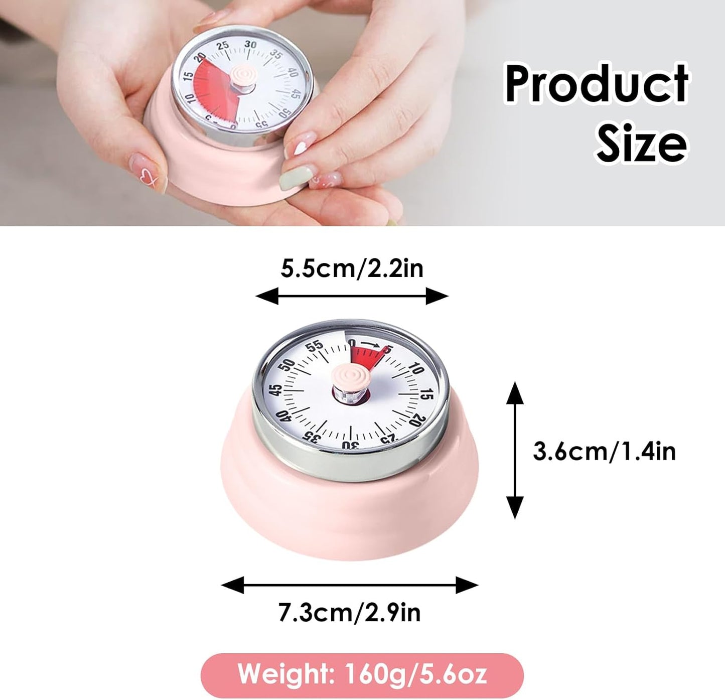 Visual Timer, Kitchen Timer with Magnetic Base (Mint Green) | 60-Minute Countdown Timer Mechanical Clockwork Ringer Alert, Time Management Tool for Children and Adults, Study/Work/Cooking