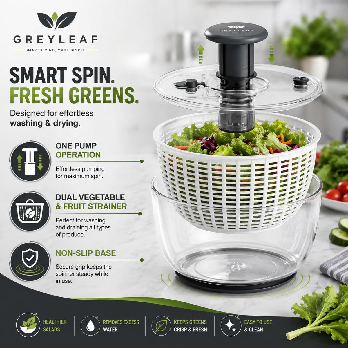 Salad Spinner 6.3Qt – Large Lettuce Spinner & Vegetable Washer, Fruit Washer Bowl with Strainer, BPA-Free Produce Cleaner & Dryer for Kitchen