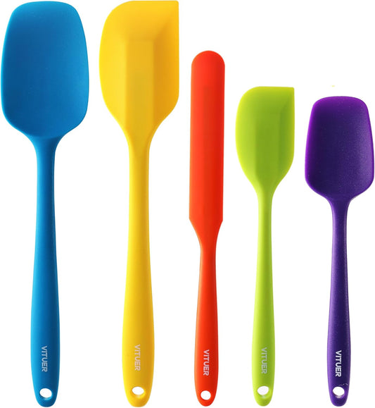 5PCS Silicone Rubber Spatula Set, Food Grade BPA-Free Spatulas for kitchen Use, Heat Resistant Spatula for Cooking & Baking, Dishwasher Safe