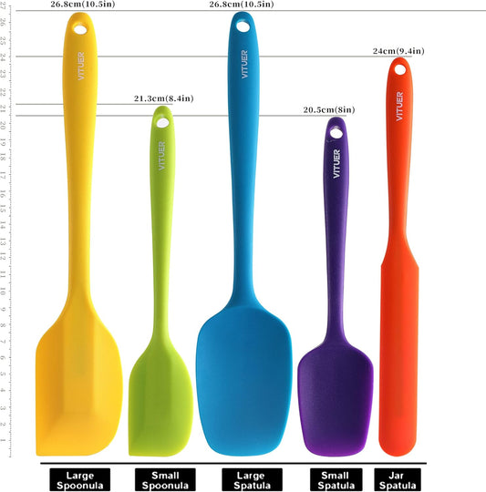 5PCS Silicone Rubber Spatula Set, Food Grade BPA-Free Spatulas for kitchen Use, Heat Resistant Spatula for Cooking & Baking, Dishwasher Safe