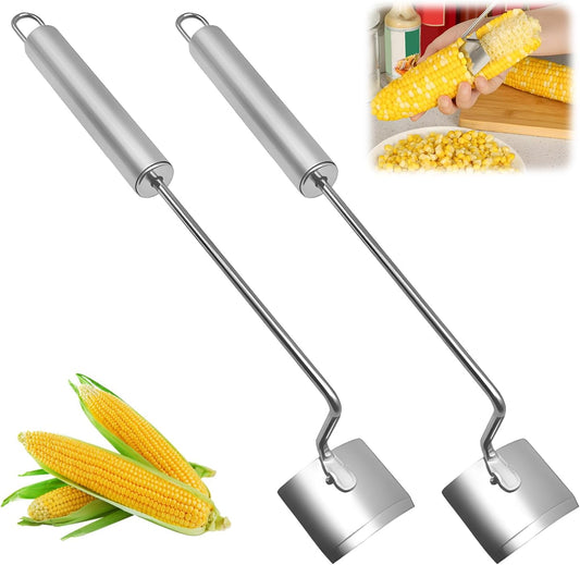 Stainless Steel Corn Peeler, Corn Cob Stripper, Long Handle Stainless Steel Corn Stripping Tool, Corn on the Cob Remover, Easy Clean Corn Cob Peeler for Home Kitchen and Outdoor Dining (2pc)