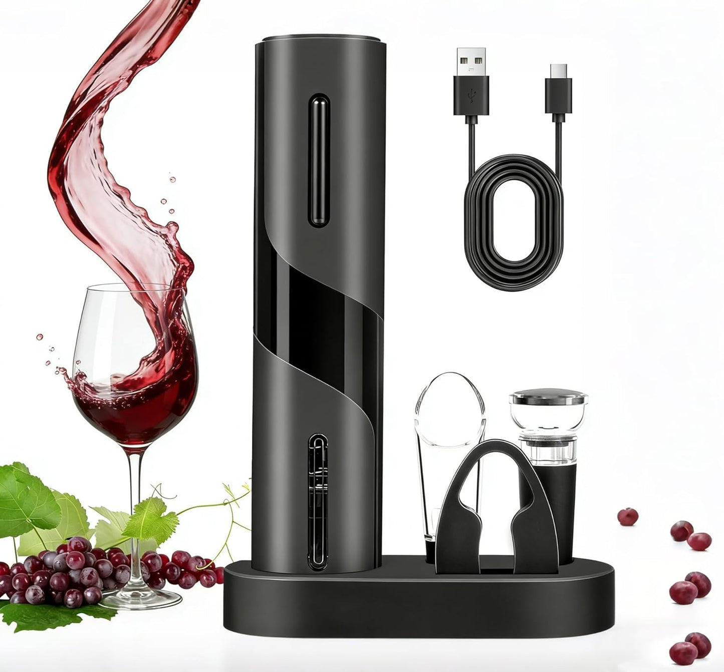Electric Wine Bottle Opener, Easy to Use, Perfect for Home, Restaurants & Travel, Wine Lovers & Host (Black)