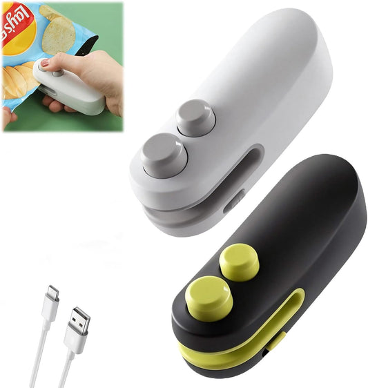 Mini Bag Sealer, 2026 2 in 1 Rechargeable Chip Bag Sealer with Cutter and Magnet, Portable Handheld USB C Heat Sealer Resealer Machine for Snack Plastic Bags Food Storage (White + Black)