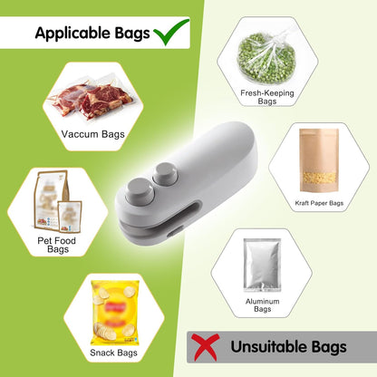 Mini Bag Sealer, 2026 2 in 1 Rechargeable Chip Bag Sealer with Cutter and Magnet, Portable Handheld USB C Heat Sealer Resealer Machine for Snack Plastic Bags Food Storage (White + Black)