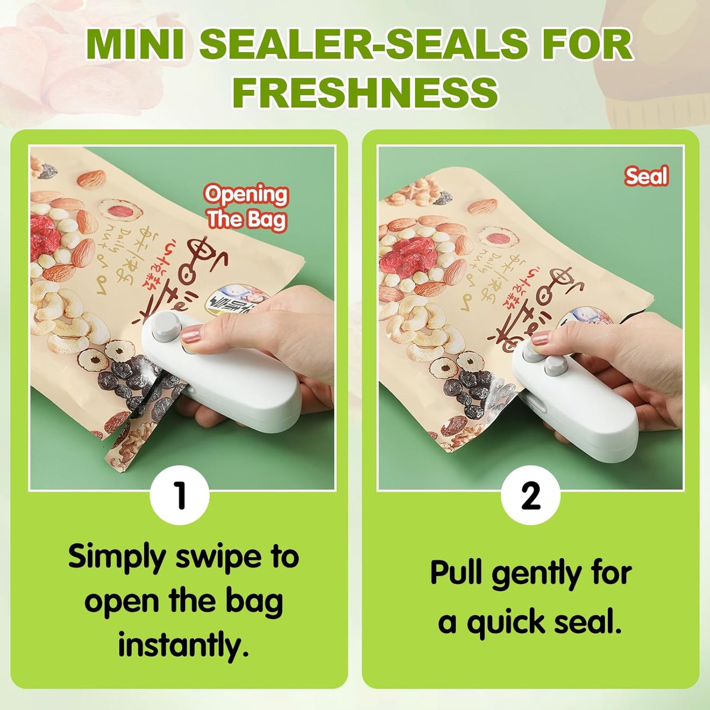 Mini Bag Sealer, 2026 2 in 1 Rechargeable Chip Bag Sealer with Cutter and Magnet, Portable Handheld USB C Heat Sealer Resealer Machine for Snack Plastic Bags Food Storage (White + Black)