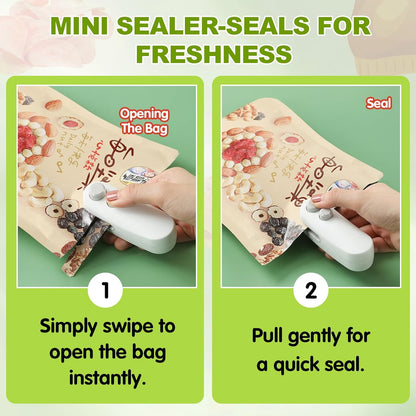Mini Bag Sealer, 2026 2 in 1 Rechargeable Chip Bag Sealer with Cutter and Magnet, Portable Handheld USB C Heat Sealer Resealer Machine for Snack Plastic Bags Food Storage (White + Black)