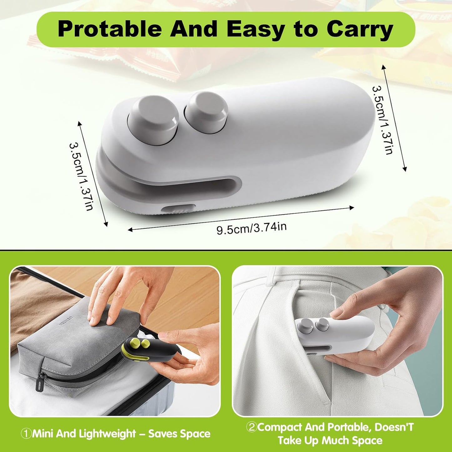 Mini Bag Sealer, 2026 2 in 1 Rechargeable Chip Bag Sealer with Cutter and Magnet, Portable Handheld USB C Heat Sealer Resealer Machine for Snack Plastic Bags Food Storage (White + Black)