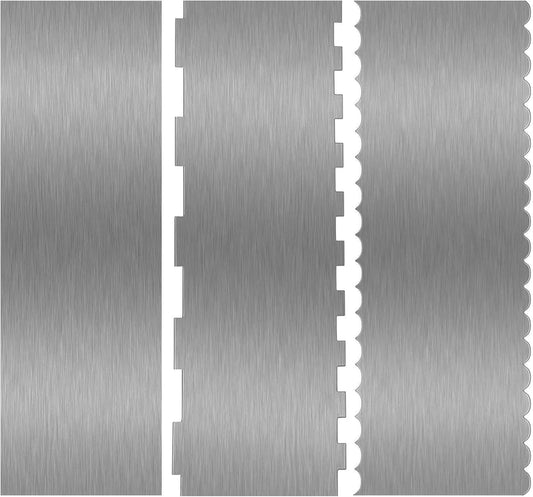 Stainless Steel Cake Scraper, 9 Inch Large Cake Smoother Scraper Contour Double Sided Patterned Edge Stripe Tool Pastry Cutter in 6 Patterns for Different Shapes of Comb Cake Edges (3 Series, 9 Inchs)