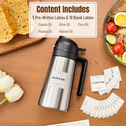 Olive Oil Sprayer for Cooking, Olive Oil Dispenser Bottle, Black | 2-in-1, 16 fl oz stainless steel oil dispenser; ceramic interior, mist spray and smooth pour for air fryer, BBQ and salad.