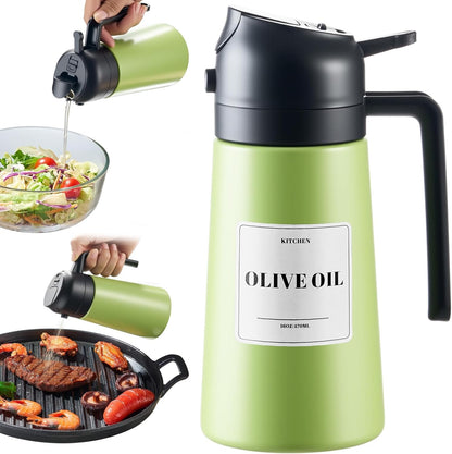 Olive Oil Sprayer for Cooking, Olive Oil Dispenser Bottle, Black | 2-in-1, 16 fl oz stainless steel oil dispenser; ceramic interior, mist spray and smooth pour for air fryer, BBQ and salad.
