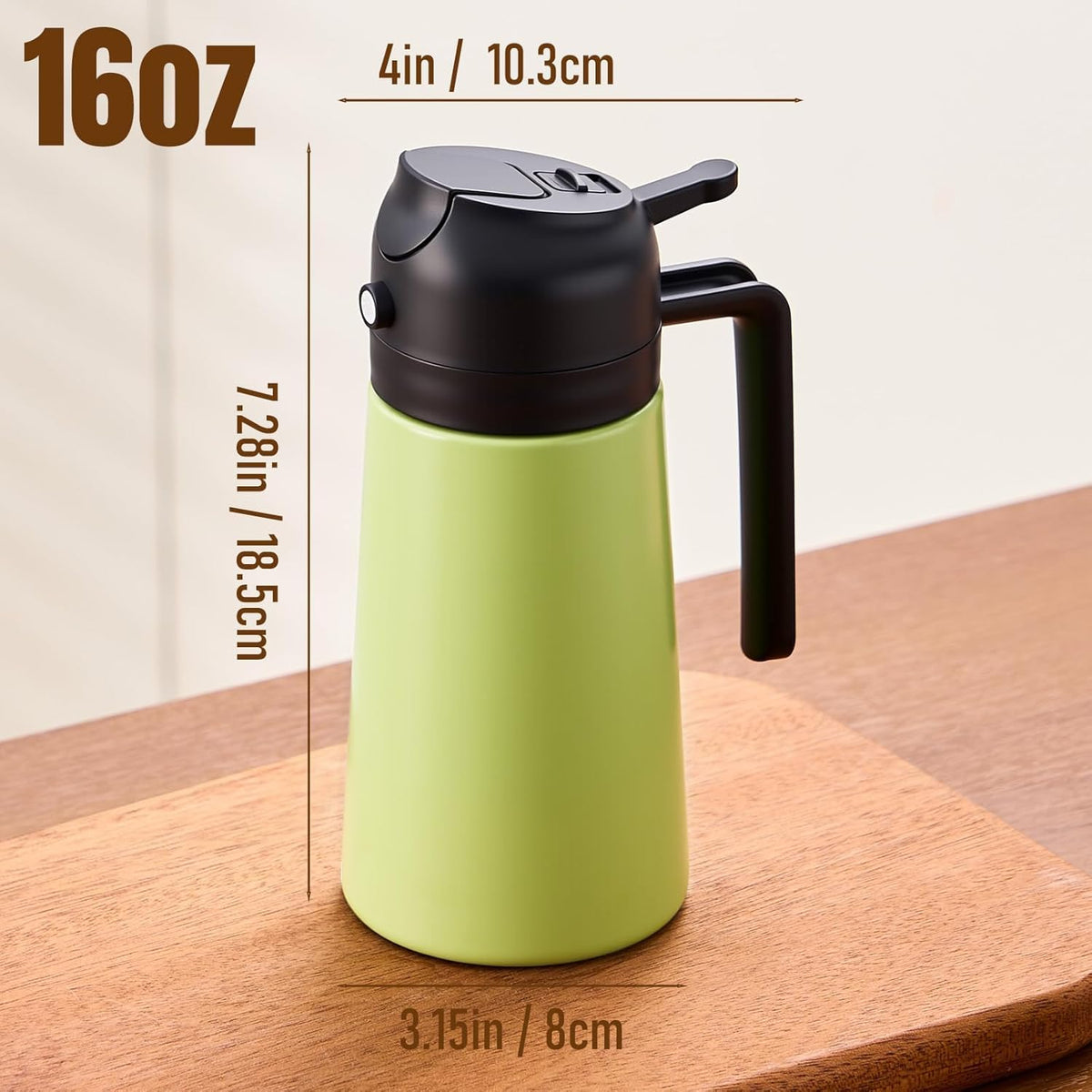 Olive Oil Sprayer for Cooking, Olive Oil Dispenser Bottle, Black | 2-in-1, 16 fl oz stainless steel oil dispenser; ceramic interior, mist spray and smooth pour for air fryer, BBQ and salad.