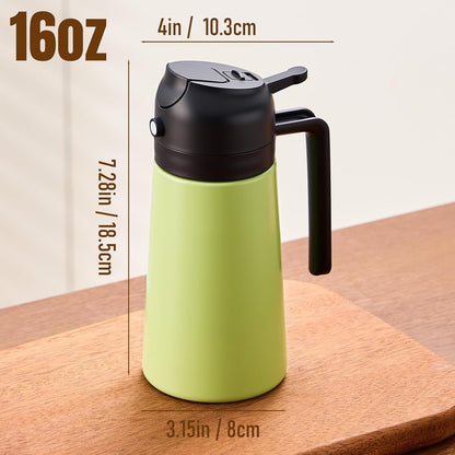 Olive Oil Sprayer for Cooking, Olive Oil Dispenser Bottle, Black | 2-in-1, 16 fl oz stainless steel oil dispenser; ceramic interior, mist spray and smooth pour for air fryer, BBQ and salad.