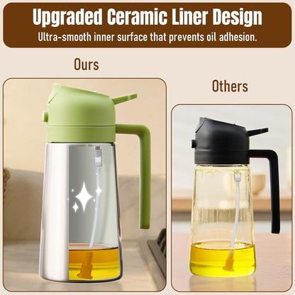 Olive Oil Sprayer for Cooking, Olive Oil Dispenser Bottle, Black | 2-in-1, 16 fl oz stainless steel oil dispenser; ceramic interior, mist spray and smooth pour for air fryer, BBQ and salad.