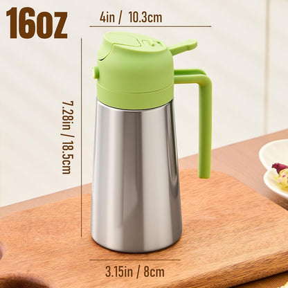 Olive Oil Sprayer for Cooking, Olive Oil Dispenser Bottle, Black | 2-in-1, 16 fl oz stainless steel oil dispenser; ceramic interior, mist spray and smooth pour for air fryer, BBQ and salad.