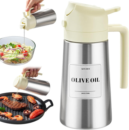 Olive Oil Sprayer for Cooking, Olive Oil Dispenser Bottle, Black | 2-in-1, 16 fl oz stainless steel oil dispenser; ceramic interior, mist spray and smooth pour for air fryer, BBQ and salad.