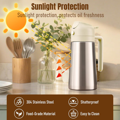 Olive Oil Sprayer for Cooking, Olive Oil Dispenser Bottle, Black | 2-in-1, 16 fl oz stainless steel oil dispenser; ceramic interior, mist spray and smooth pour for air fryer, BBQ and salad.