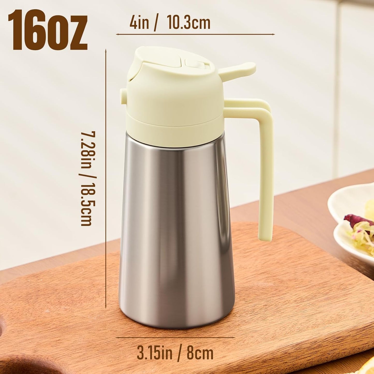 Olive Oil Sprayer for Cooking, Olive Oil Dispenser Bottle, Black | 2-in-1, 16 fl oz stainless steel oil dispenser; ceramic interior, mist spray and smooth pour for air fryer, BBQ and salad.