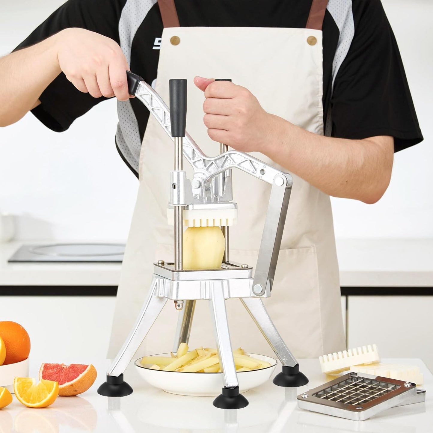 Commercial French Fry Cutter Stainless Steel Potato Cutter with 1/2,1/3,3/8 Inch Blade and 8-wedge balde, Heavy Duty Potato Slicer Manual Potato Chopper Set for Sweet Potato, Carrot, Cucumbers
