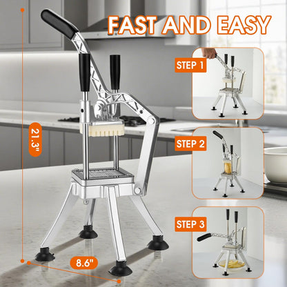 Commercial French Fry Cutter Stainless Steel Potato Cutter with 1/2,1/3,3/8 Inch Blade and 8-wedge balde, Heavy Duty Potato Slicer Manual Potato Chopper Set for Sweet Potato, Carrot, Cucumbers