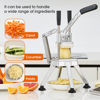 Commercial French Fry Cutter Stainless Steel Potato Cutter with 1/2,1/3,3/8 Inch Blade and 8-wedge balde, Heavy Duty Potato Slicer Manual Potato Chopper Set for Sweet Potato, Carrot, Cucumbers